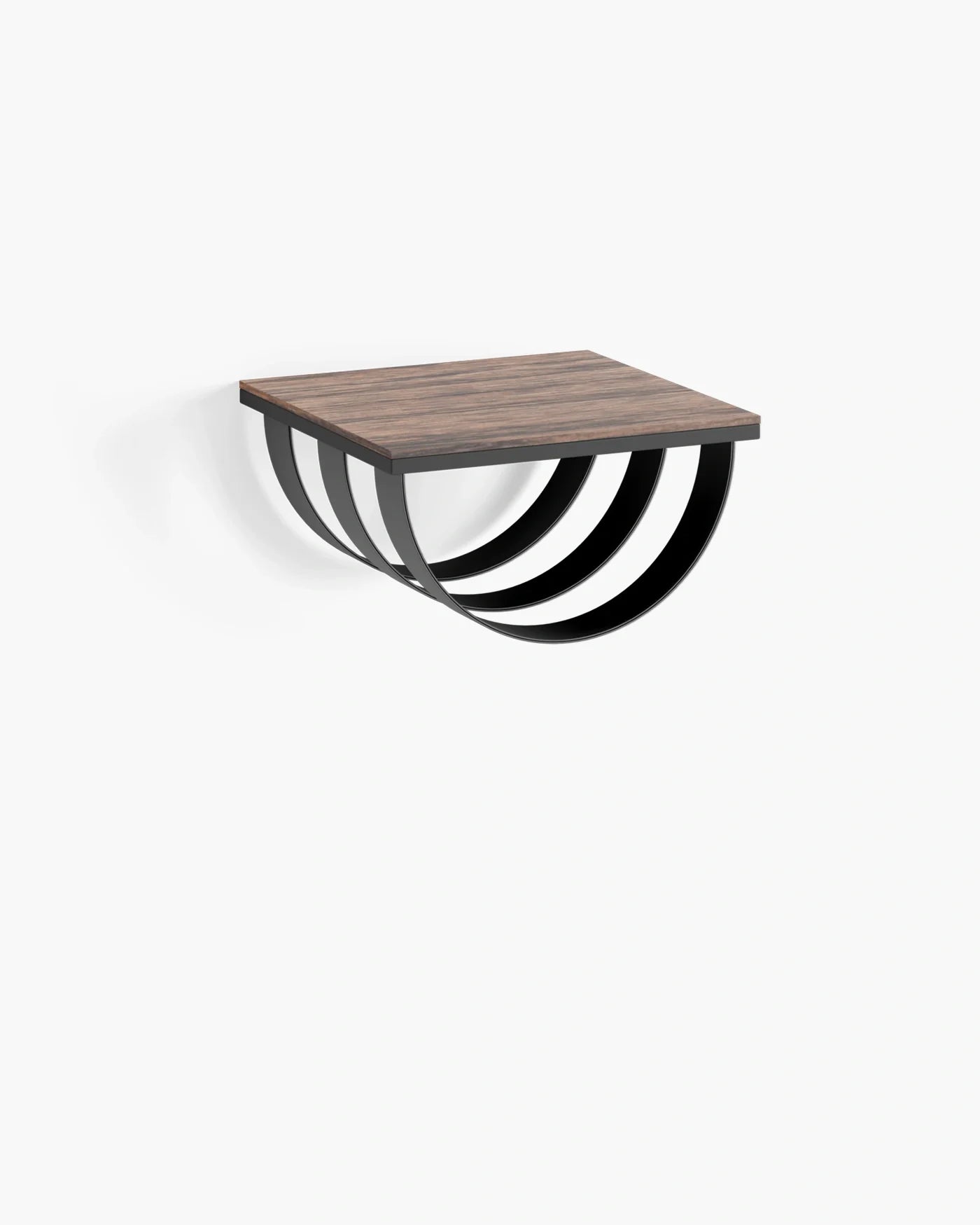 Lisa wall shelf in black frame with dark oak top and black leather, adding modern elegance to any space.